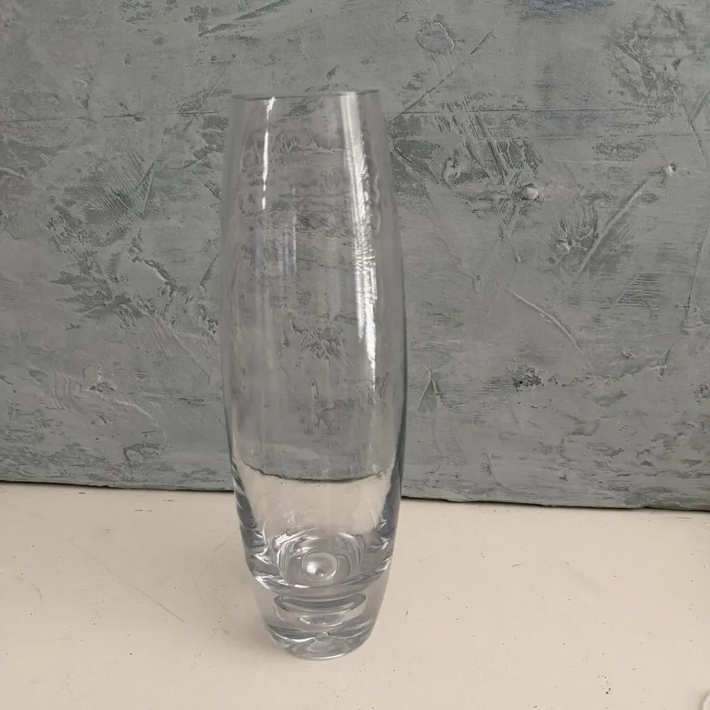 Mid Century Modern Hand Blown Art Glass Vase Controlled Bubble Clear MCM Decor